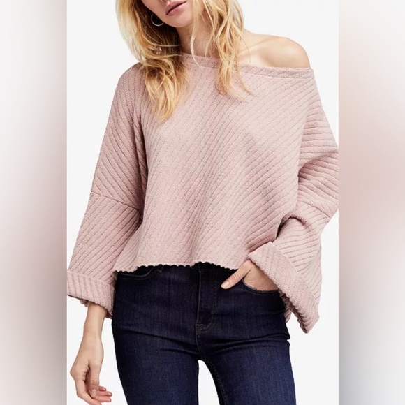 Free People I Can't Wait Cropped Oversized Sweater Size XS Pink Blush Dolman - Picture 1 of 8